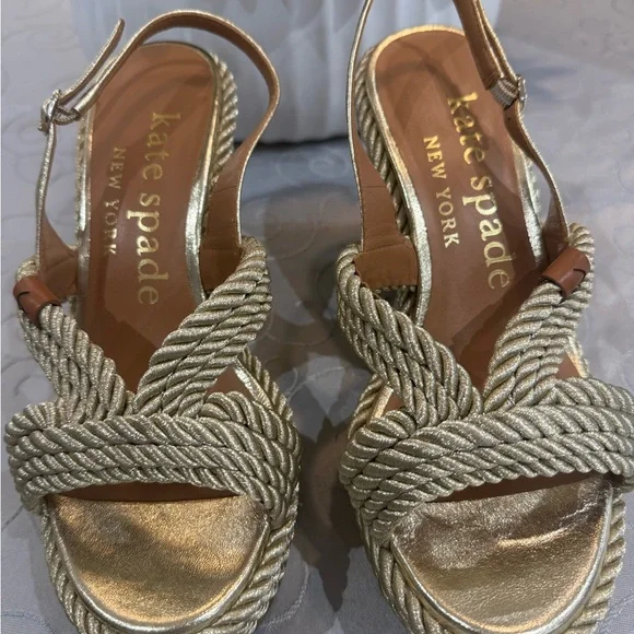 Kate Spade Gold Woven Wedges - Picture 7 of 8